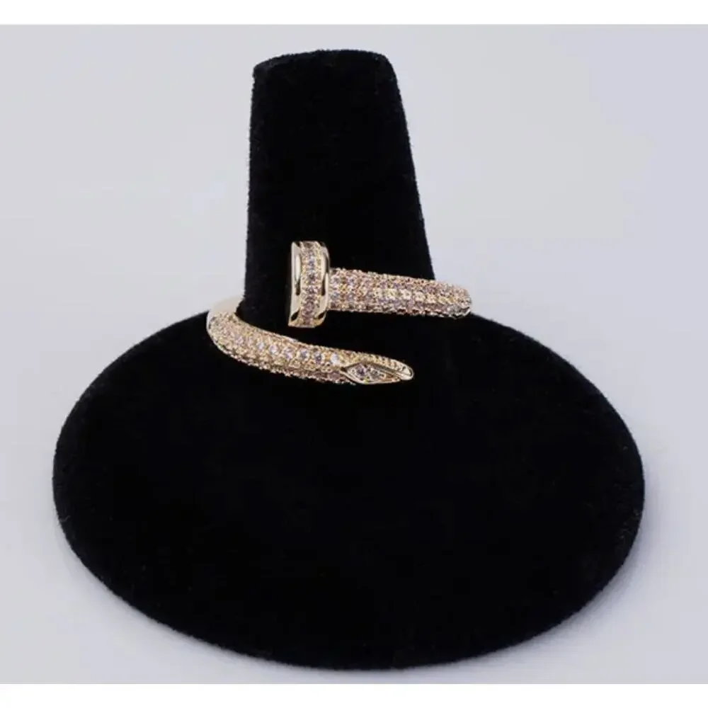 Gold & Crystal Pave Nail Ring Size 6 - Picture 3 of 4